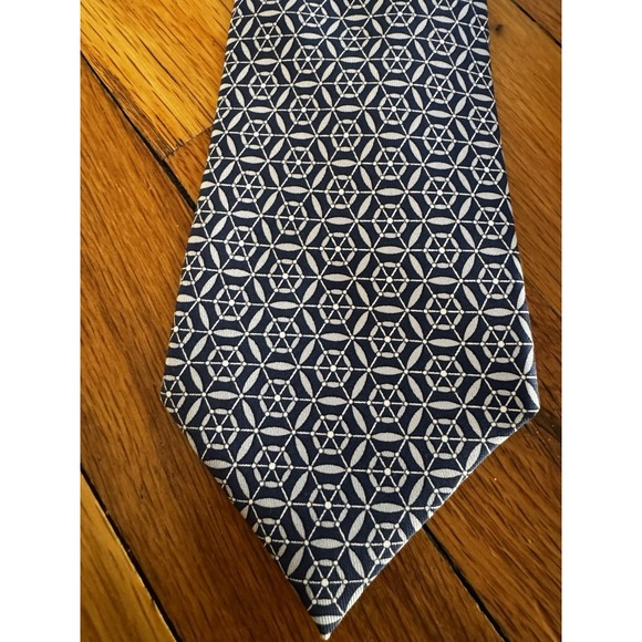 Vintage Hermes‎ Silk Blue Geometric Patterned Dress Neck Tie Tie Made In France